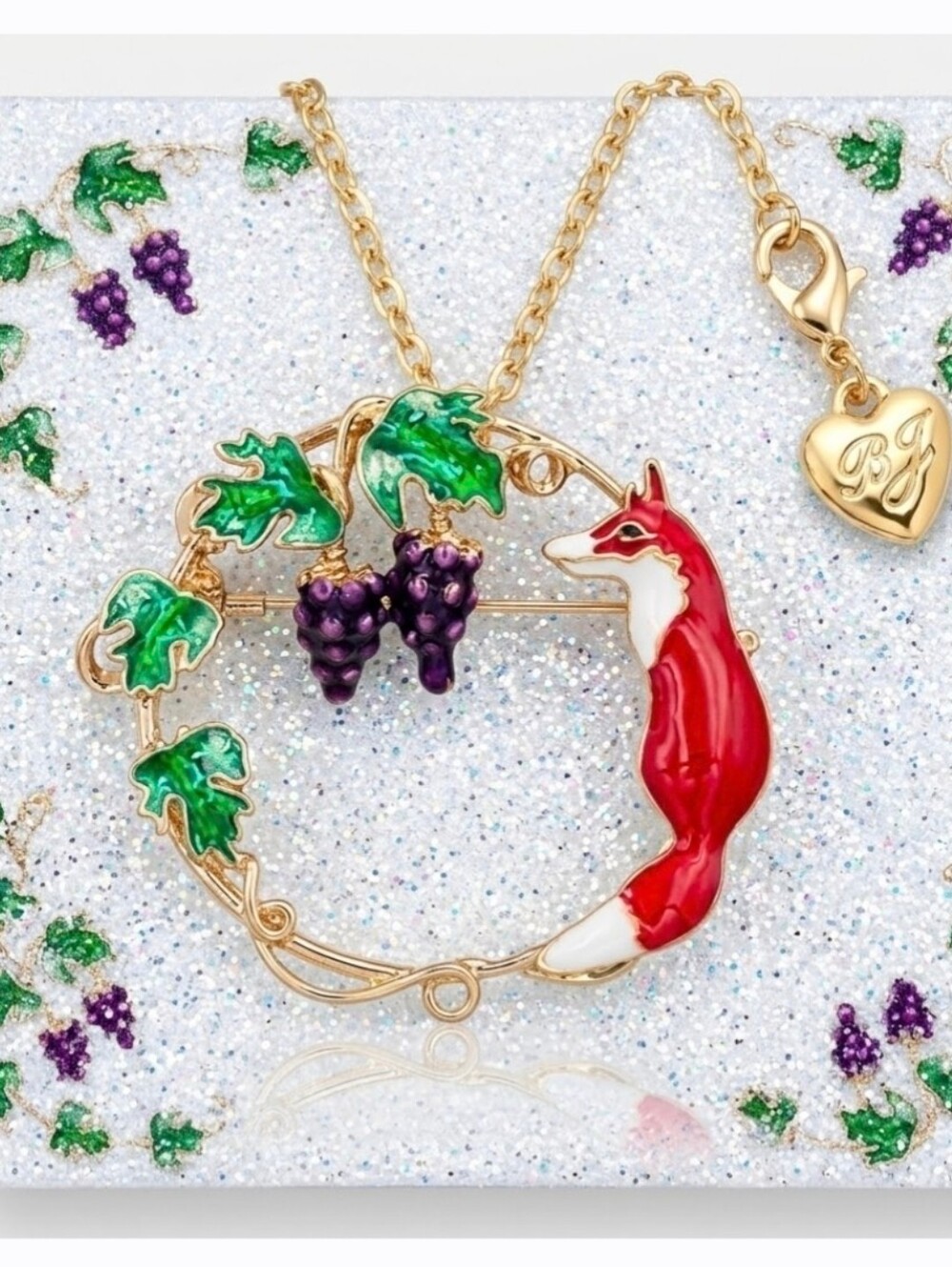 Gold plated Fox grape necklace/brooch